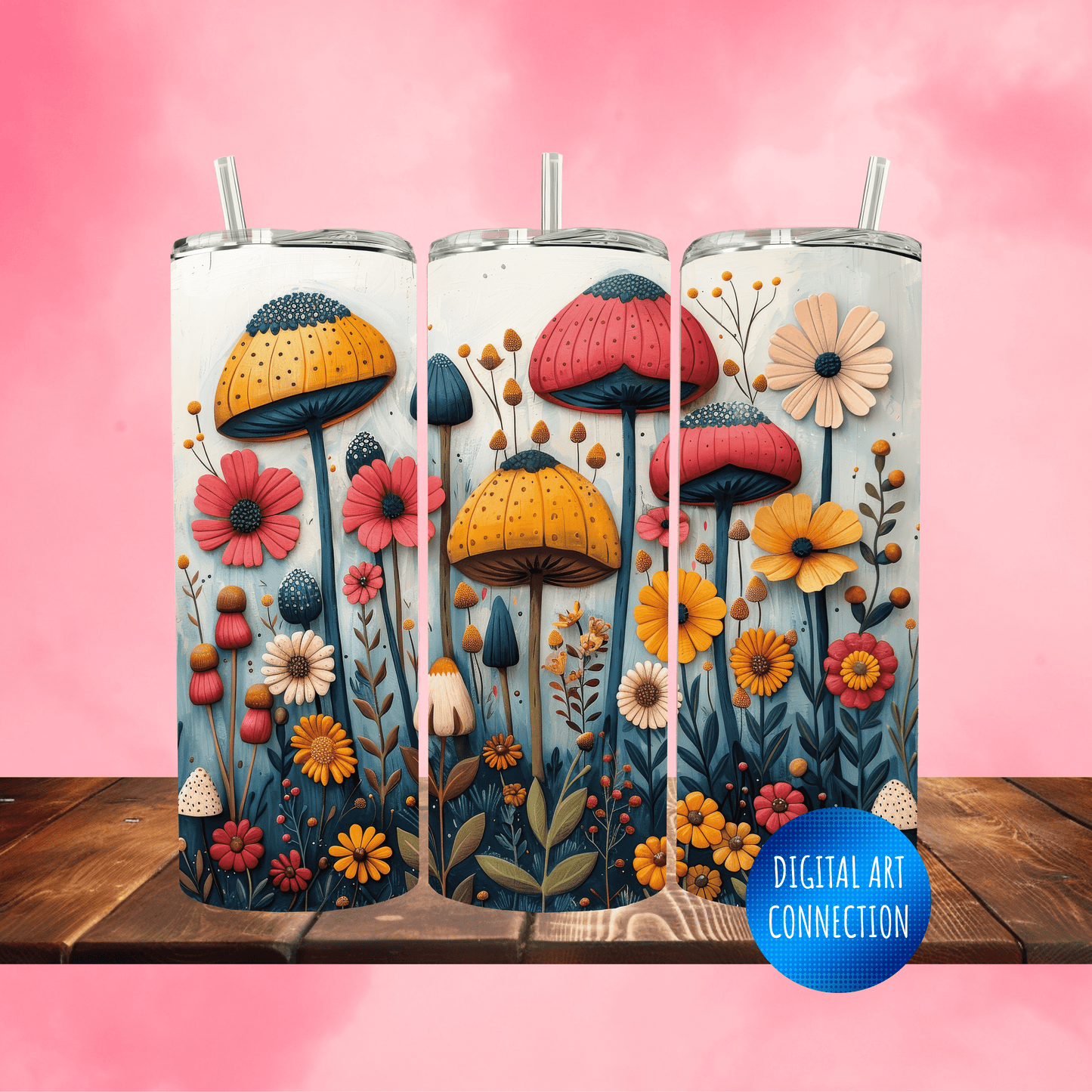 Mushrooms and Flowers III Oz Skinny Tumbler Wrap