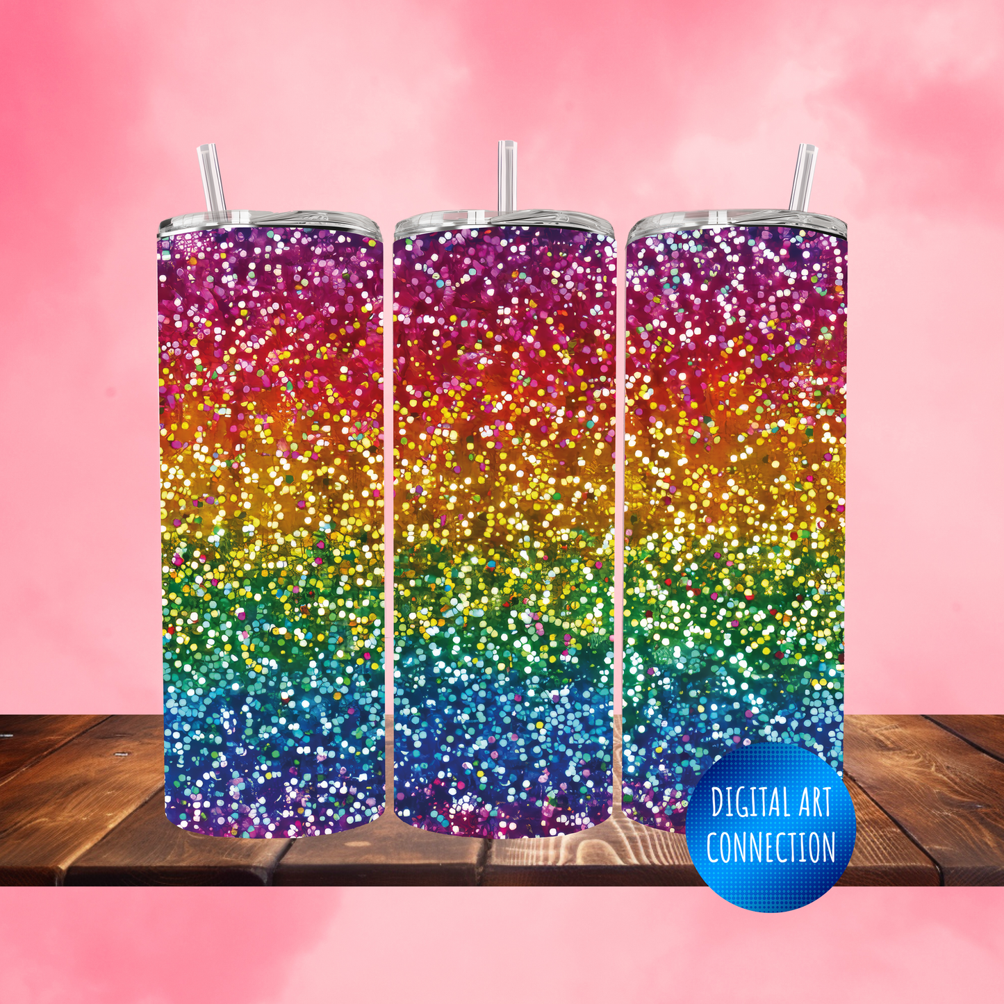 Rainbow Glitter 20 Oz Skinny Tumbler Wrap