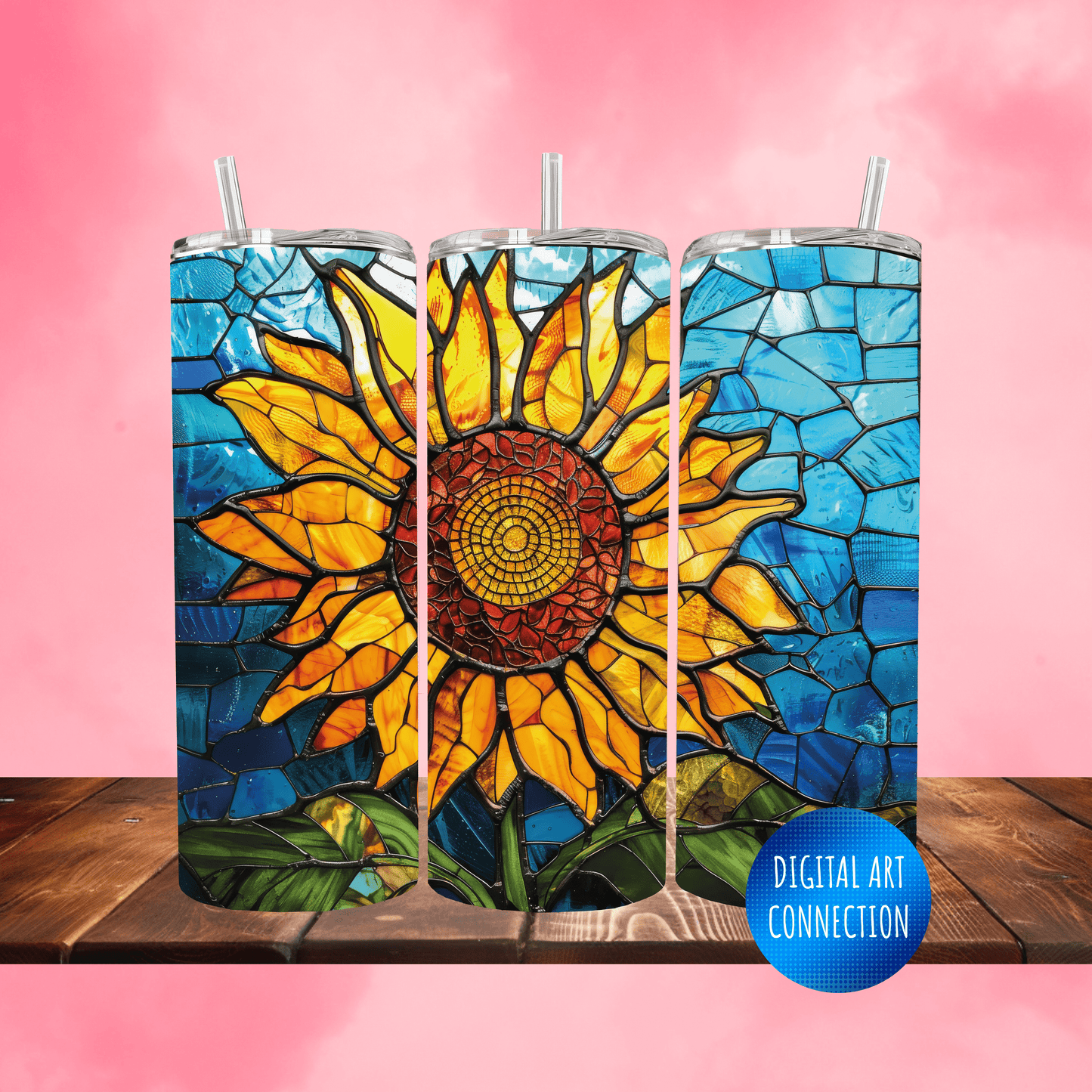 Stained Glass Sunflower 20 Oz Skinny Tumbler Wrap