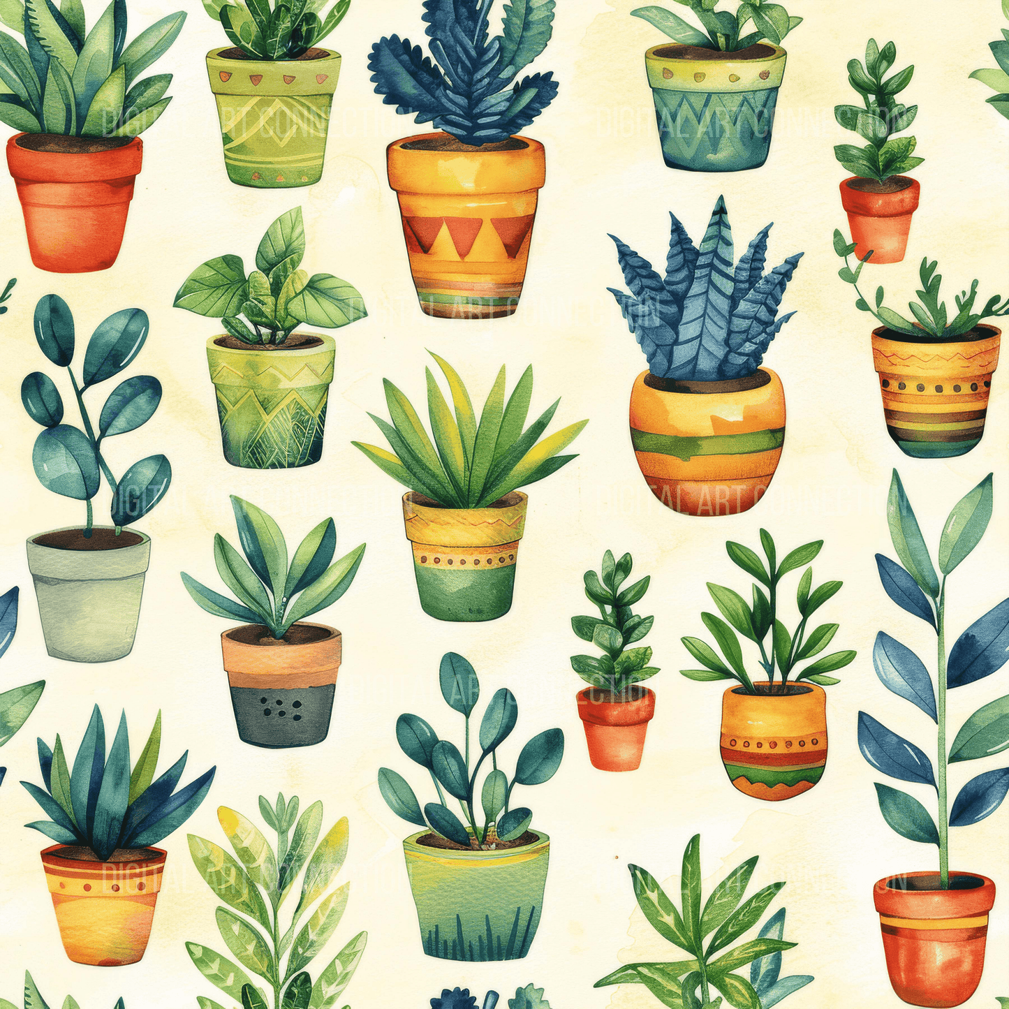 Plants and Pots Design Seamless Digital Paper