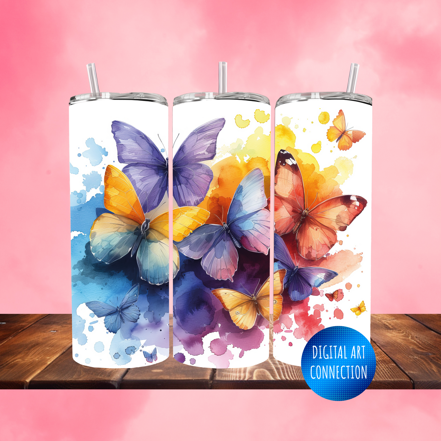 Colorful Butterflies II 20 Oz Skinny Tumbler Wrap