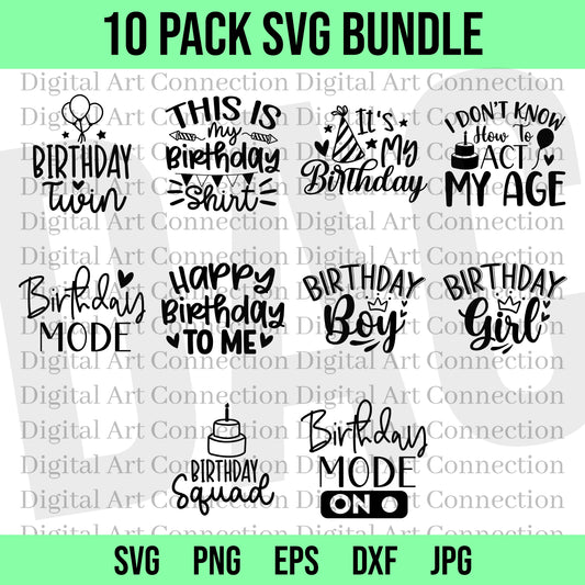 10 Pack Birthday SVG Bundle