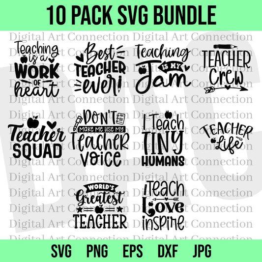 10 Pack Teacher SVG Bundle