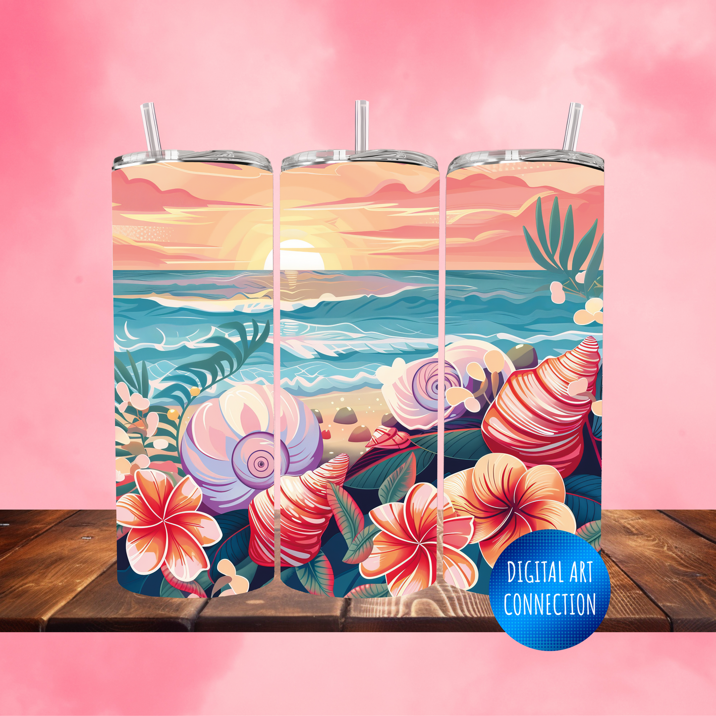 Beach Shells and Flowers 20 Oz Skinny Tumbler Wrap