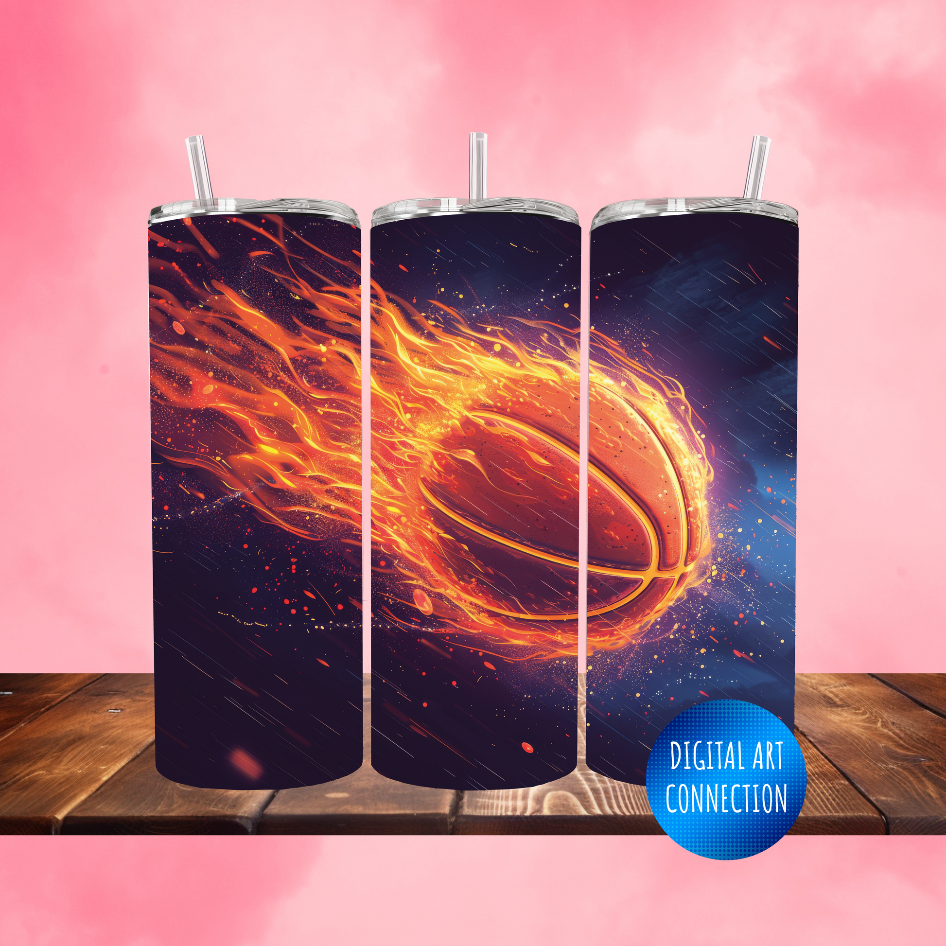 Basketball Flames 20 Oz Skinny Tumbler Wrap