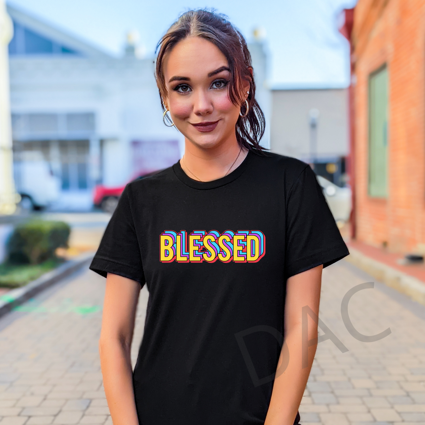 Bella Canvas 3001 Black Unisex T-Shirt Female Model Mockup