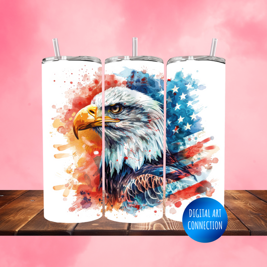 Bald Eagle American Flag 20 Oz Skinny Tumbler Wrap