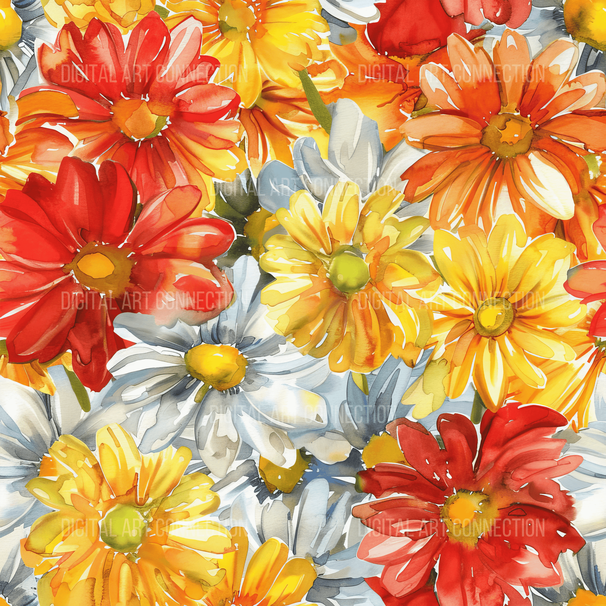 Colorful Flowers Design Seamless Digital Paper