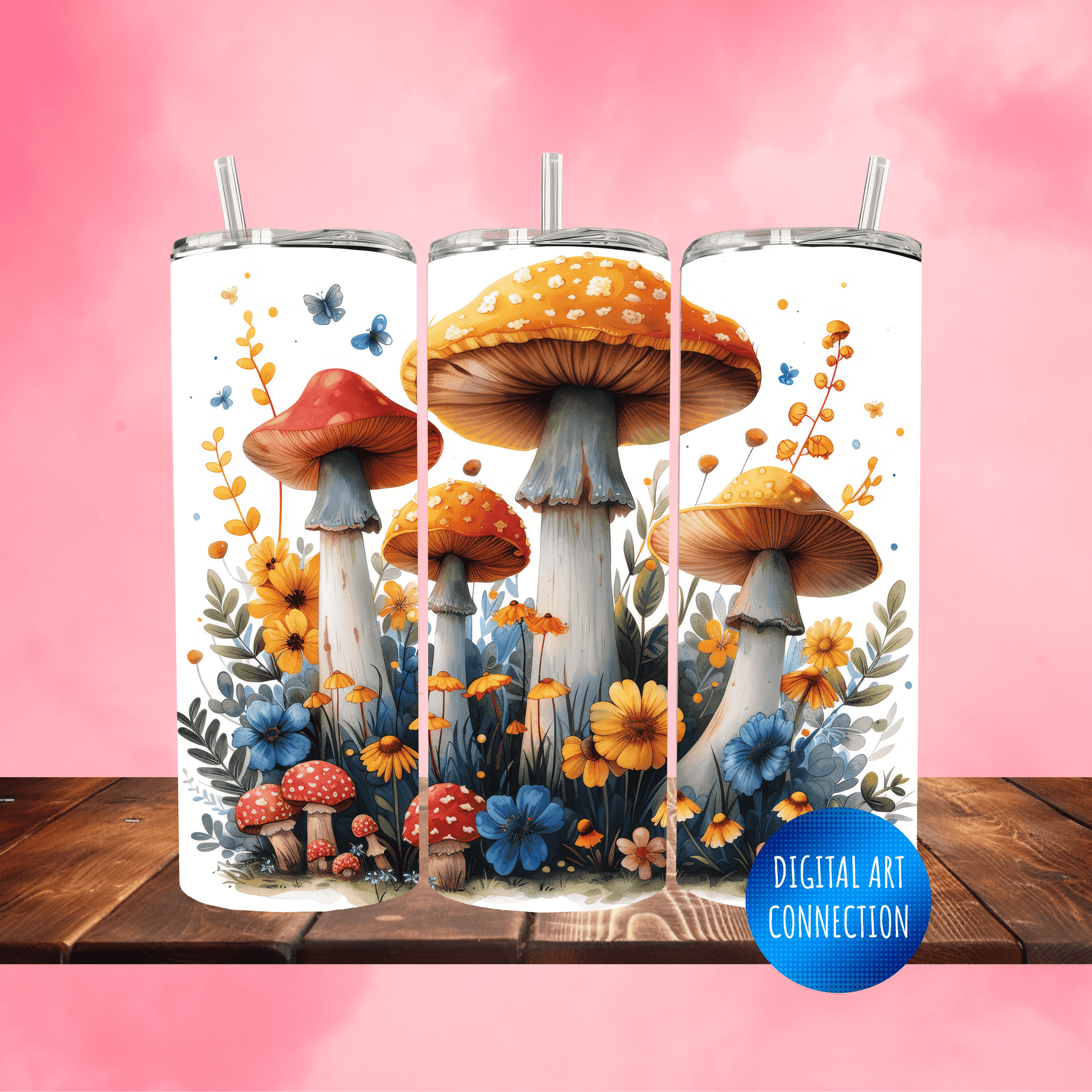 Mushrooms and Flowers 20 Oz Skinny Tumbler Wrap