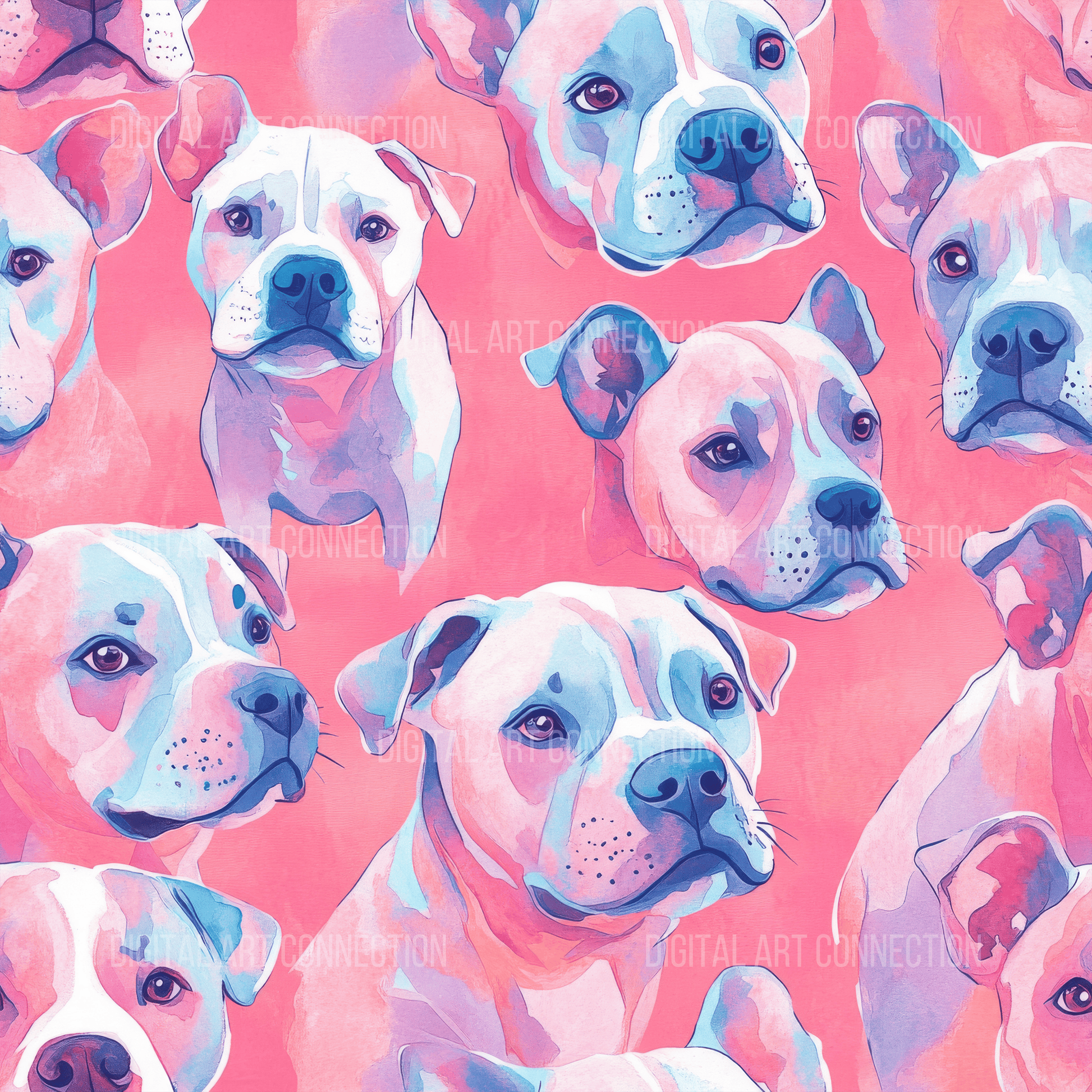 Pink and White Dog Art Design Seamless Digital Paper