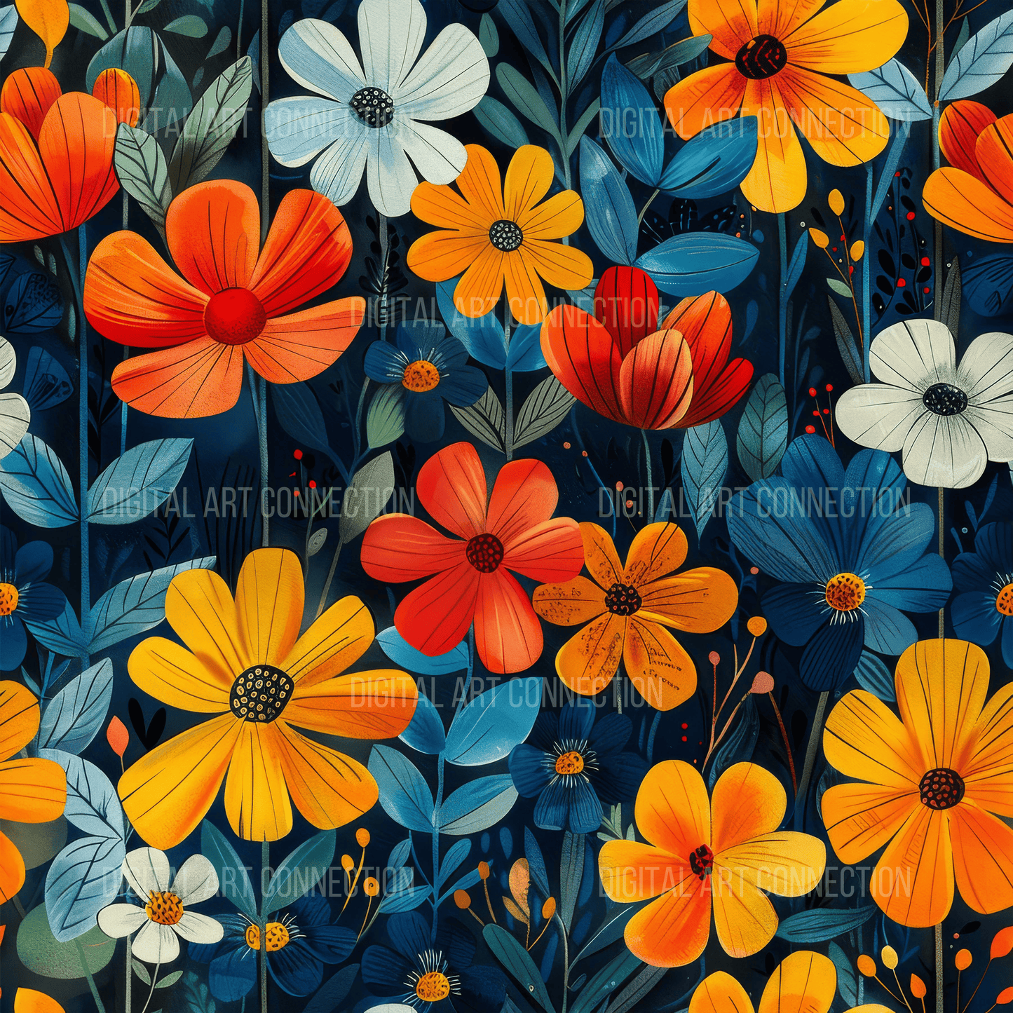 Nighttime Flowers Design Seamless Digital Paper