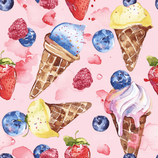 Fruit and Ice Cream Design Seamless Digital Paper