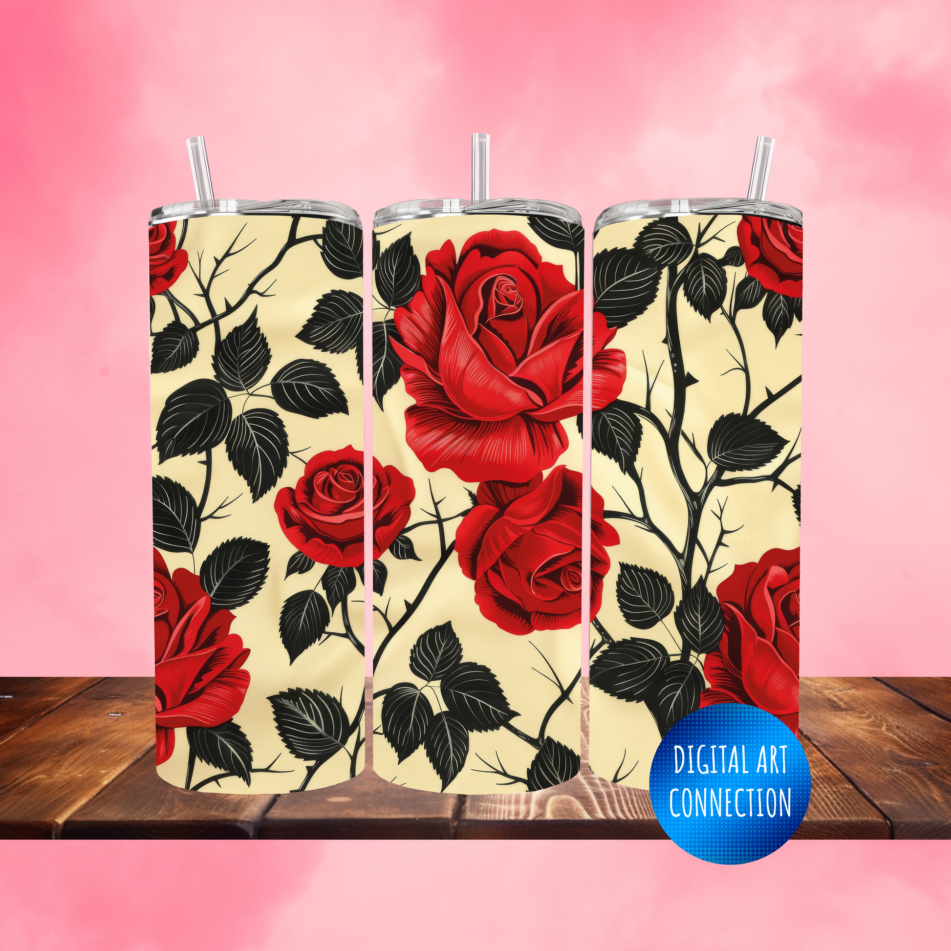 Red Roses and Thorns 20 Oz Skinny Tumbler Wrap