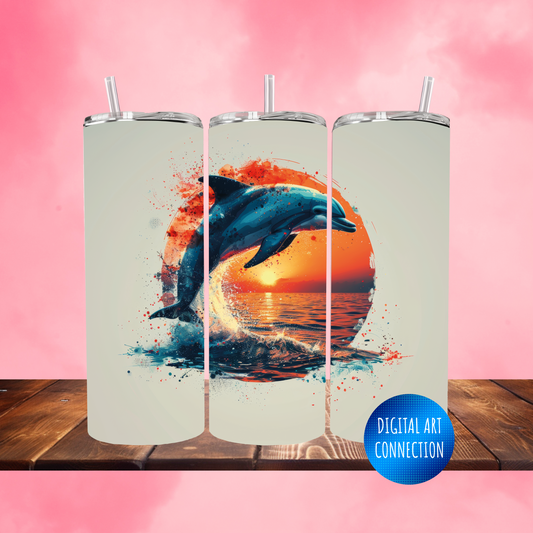 A Dolphin Sunrise 20 Oz Skinny Tumbler Wrap