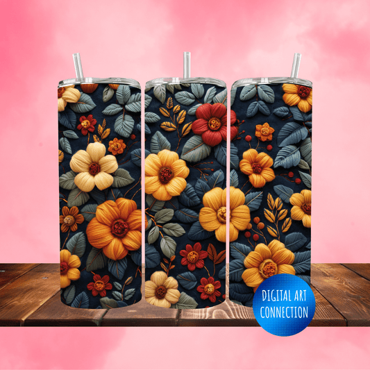 Knitted Flowers 20 Oz Skinny Tumbler Wrap