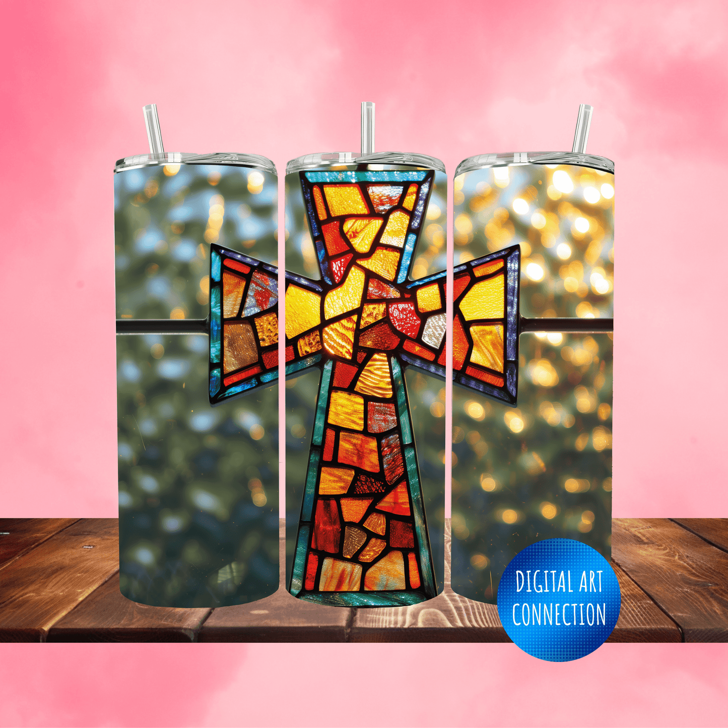 Stained Glass Cross II Oz Skinny Tumbler Wrap