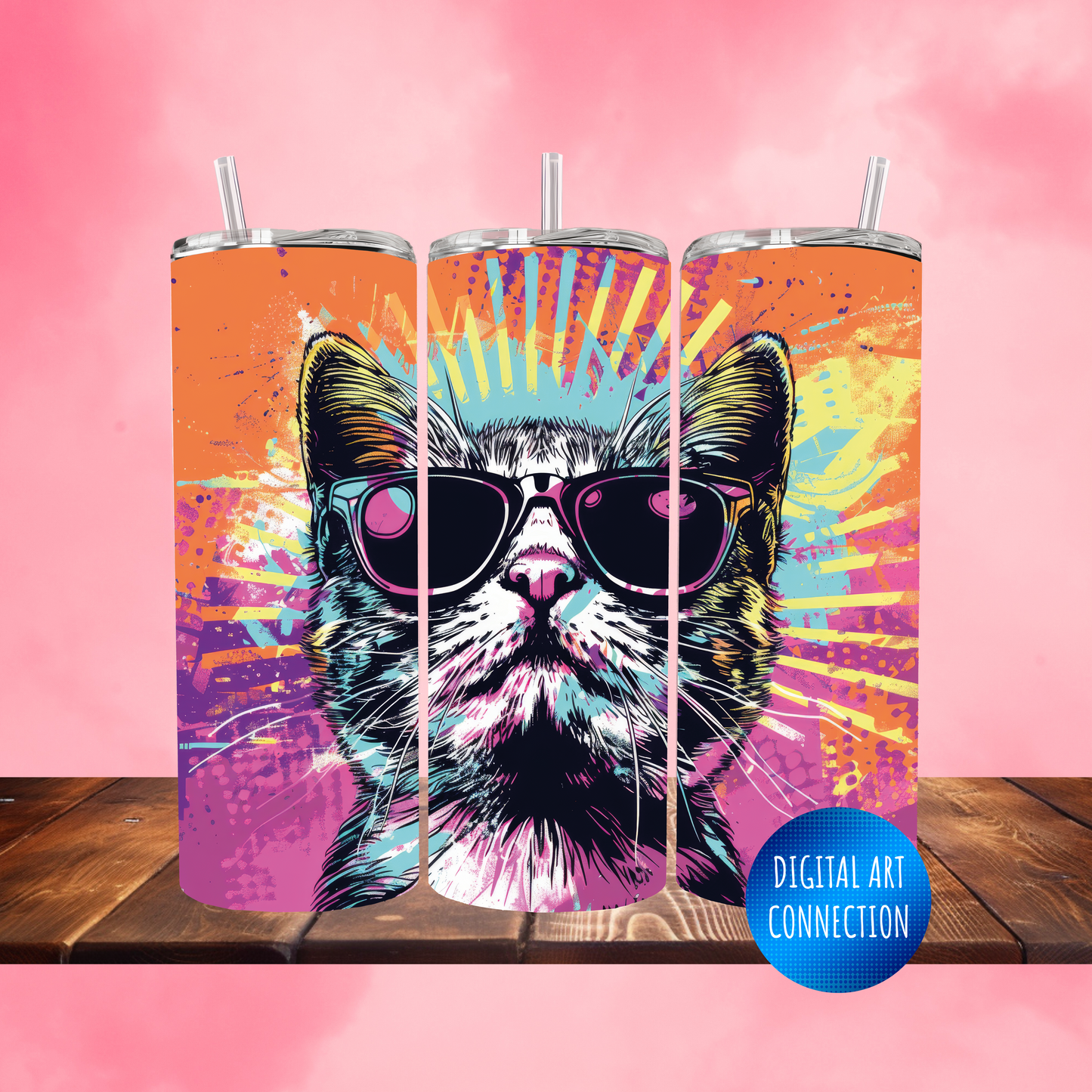 Spunky Retro Cool Cat II 20 Oz Skinny Tumbler Wrap