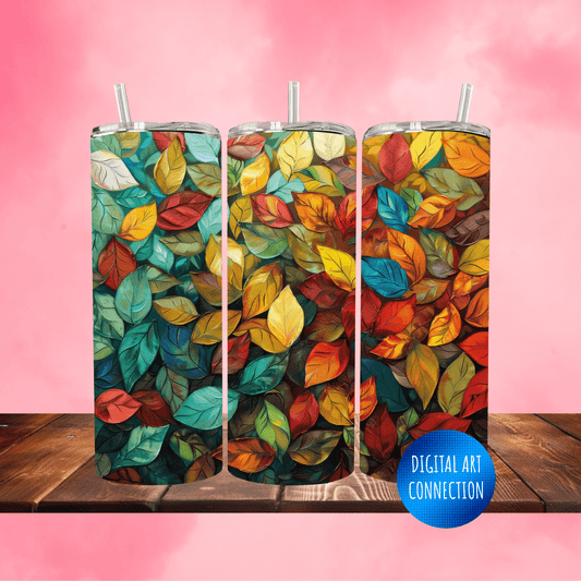 Painted Leaves 20 Oz Skinny Tumbler Wrap