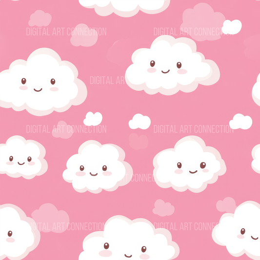 White Smiling Clouds Design Seamless Digital Paper