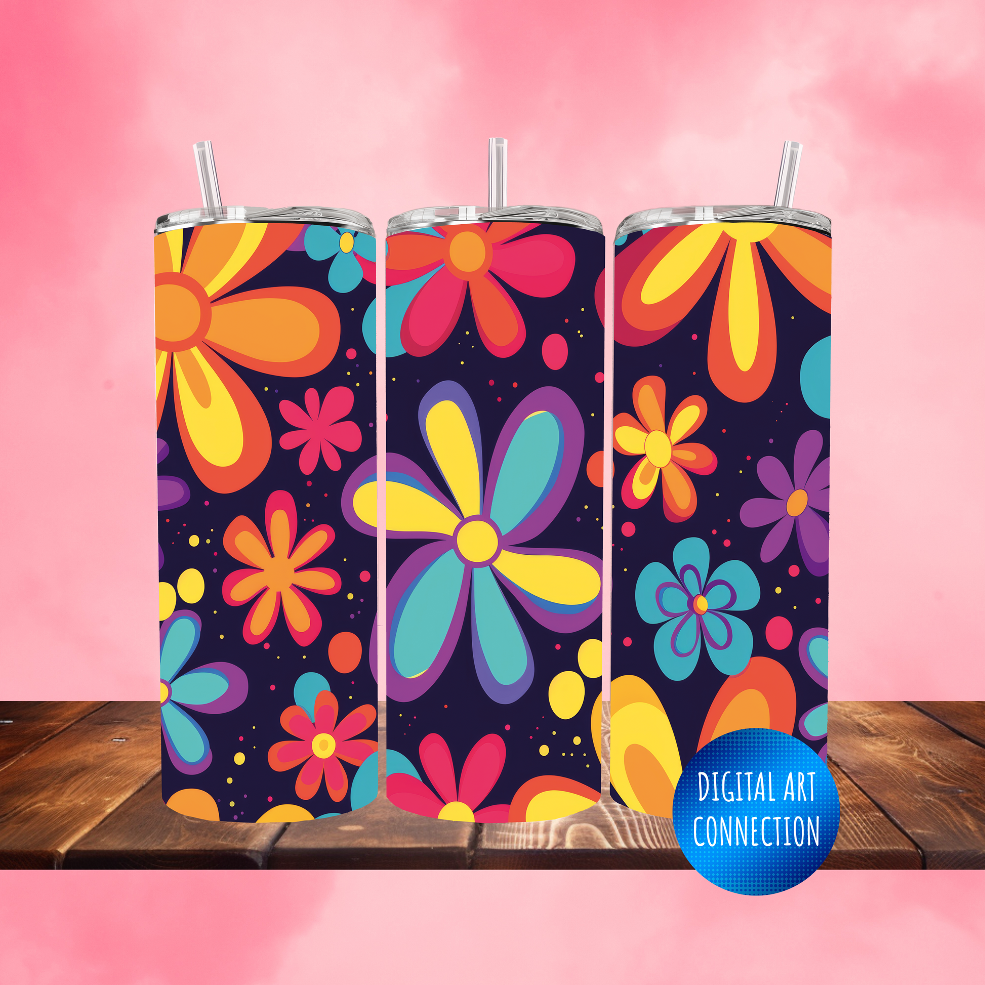 Spunky Retro Flowers 20 Oz Skinny Tumbler Wrap