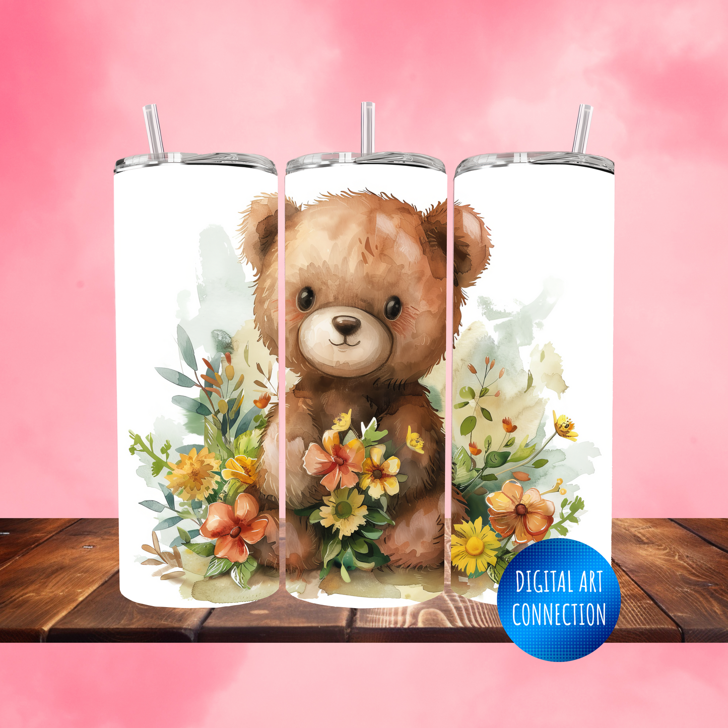 Teddy Bear 20 Oz Skinny Tumbler Wrap