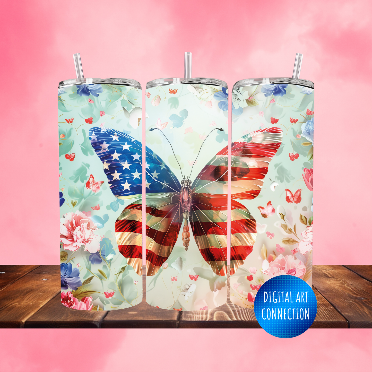 American Butterfly 20 Oz Skinny Tumbler Wrap