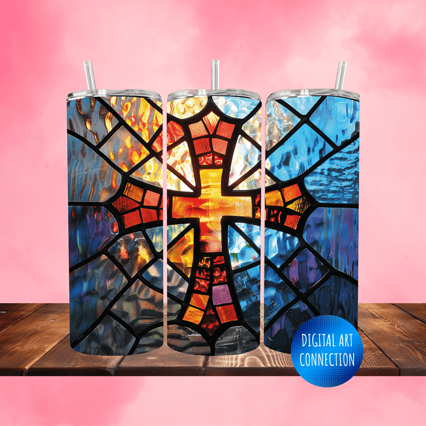 Stained Glass Cross III 20 Oz Skinny Tumbler Wrap