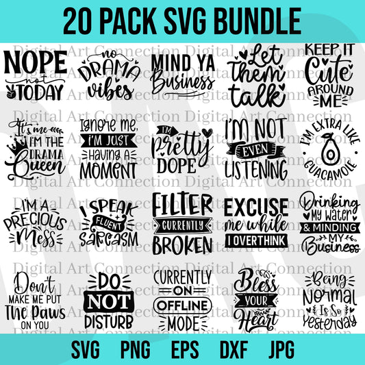 20 Pack Funny & Sarcastic SVG Bundle