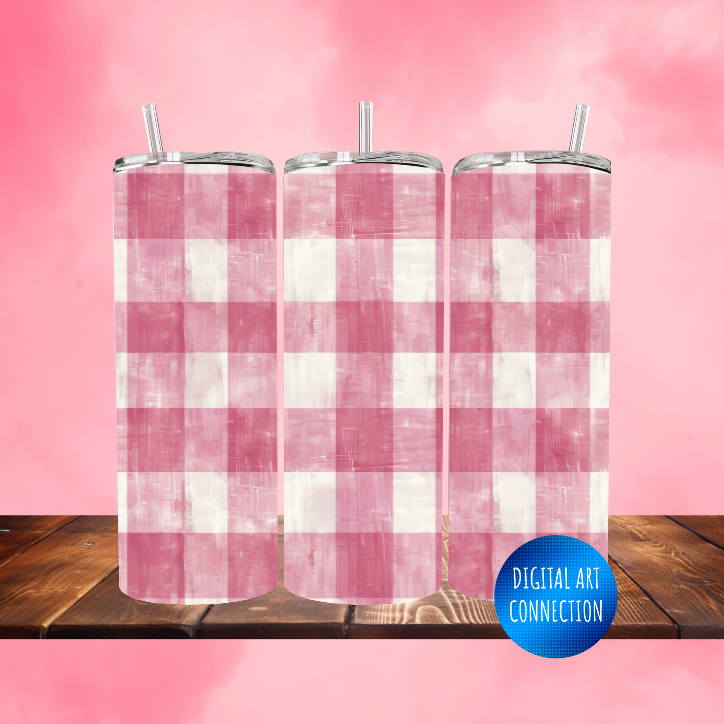 Pink Plaid 20 Oz Skinny Tumbler Wrap