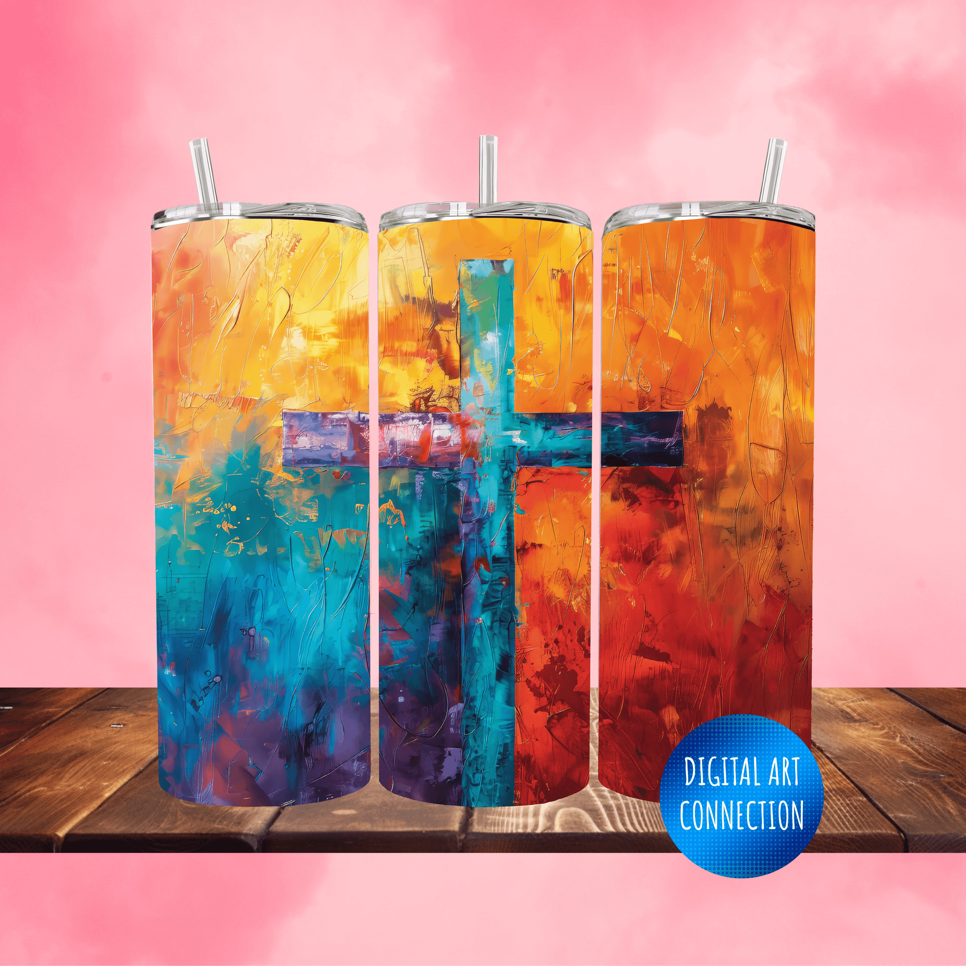 Painted Cross 20 Oz Skinny Tumbler Wrap