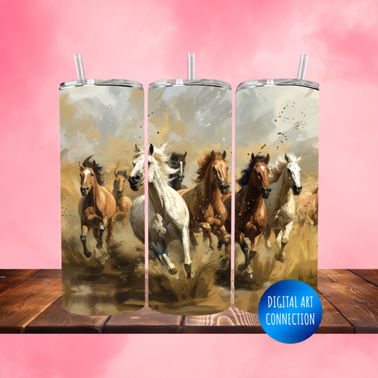 Running Horses 20 Oz Skinny Tumbler Wrap