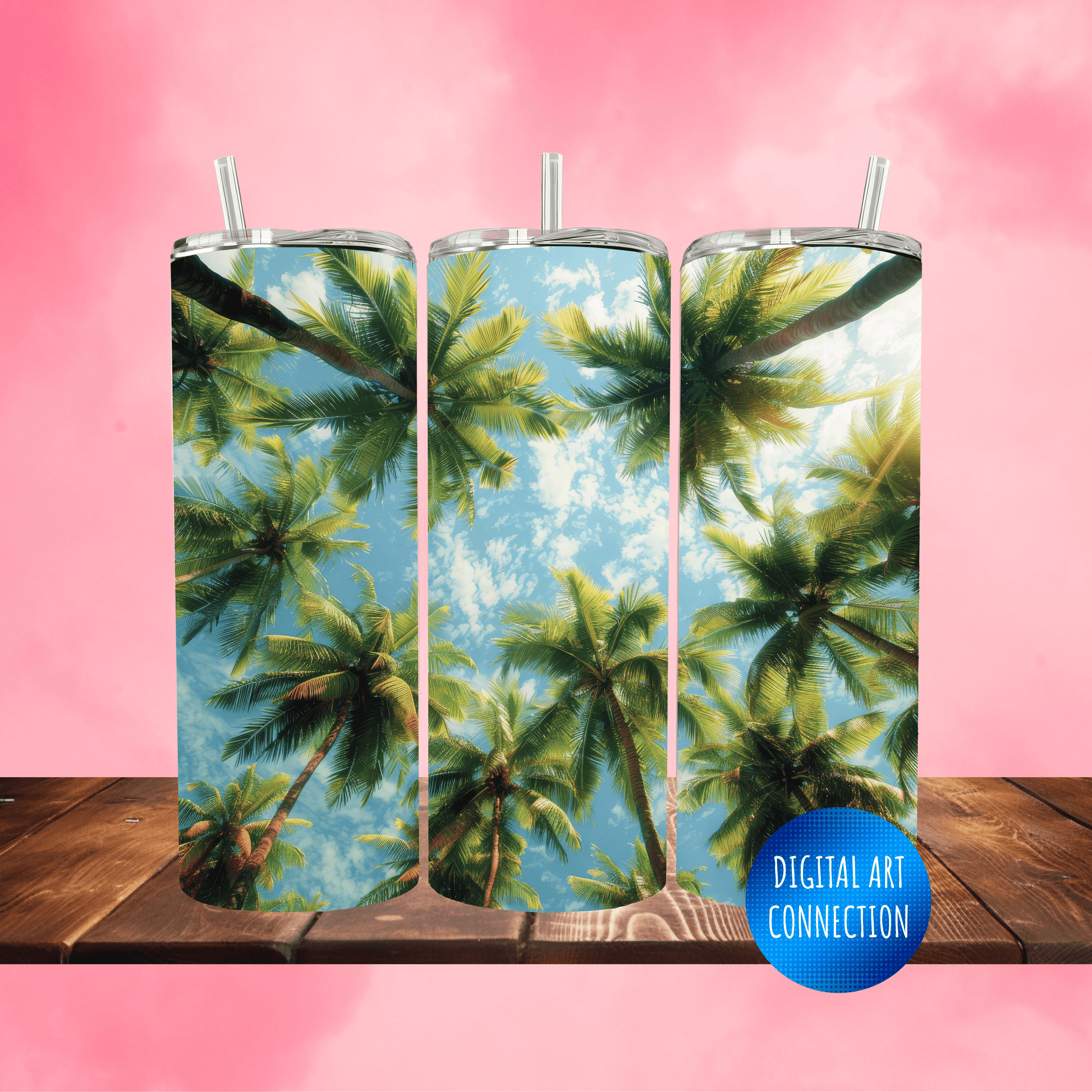 Palm Trees Skies II 20 Oz Skinny Tumbler Wrap