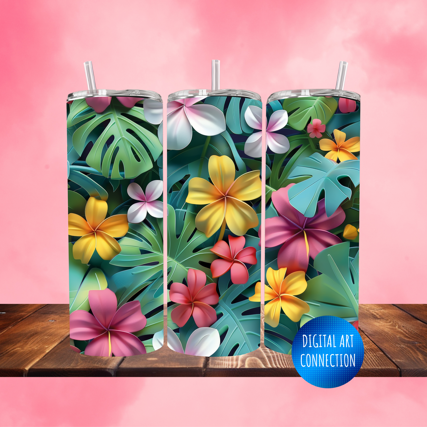 Flowers and Leaves 20 Oz Skinny Tumbler Wrap