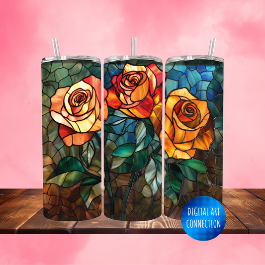 Three Flower Stained Glass 20 Oz Skinny Tumbler Wrap