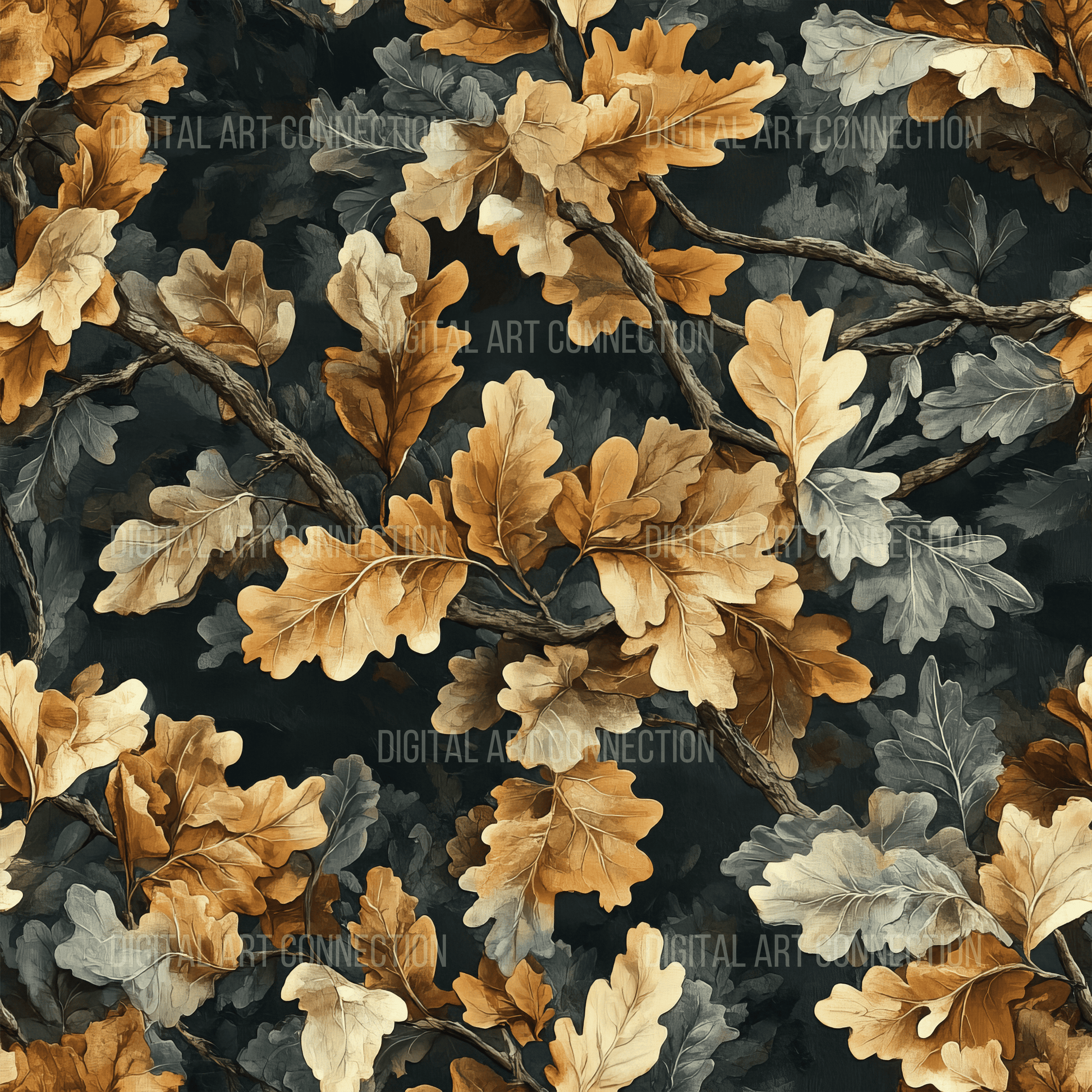 Brown and Green Leaves Design Seamless Digital Paper