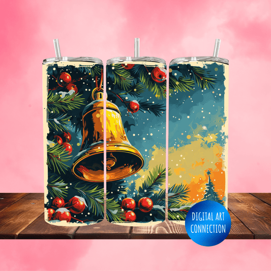 Christmas Bell and Berries 20 Oz Skinny Tumbler Wrap