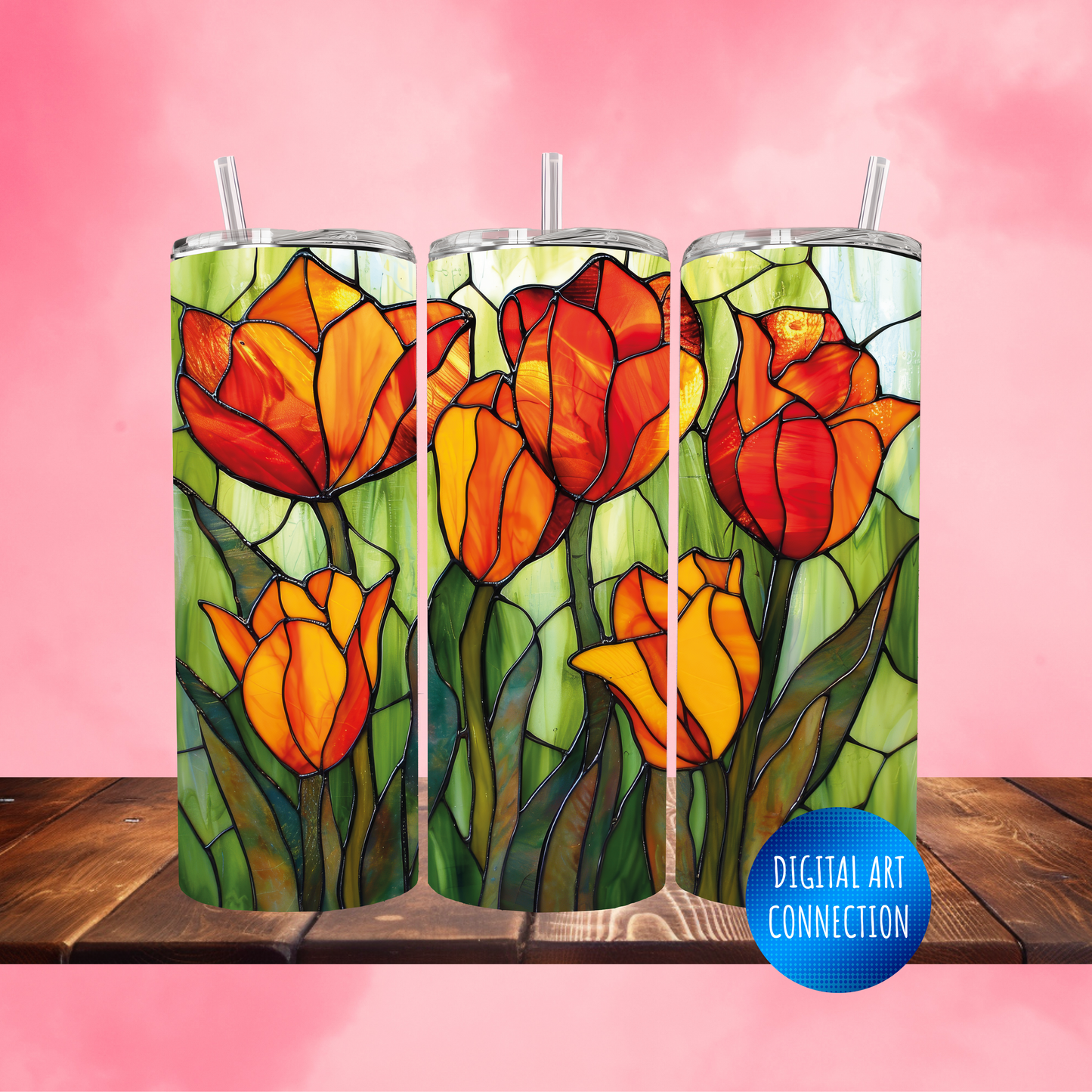 Six Flower Stained Glass 20 Oz Skinny Tumbler Wrap