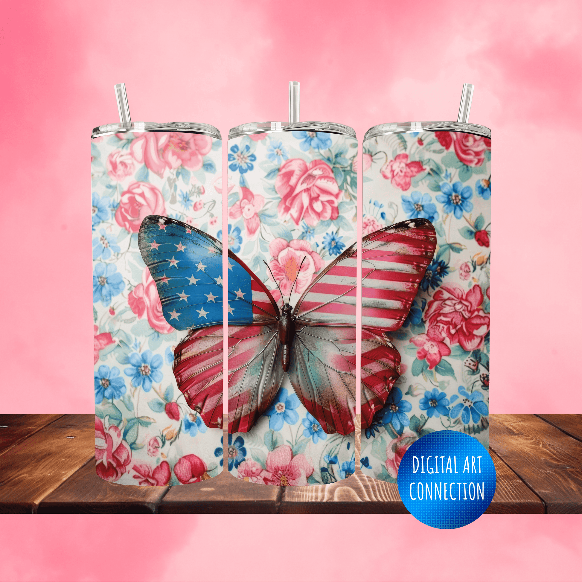 American Butterfly II 20 Oz Skinny Tumbler Wrap