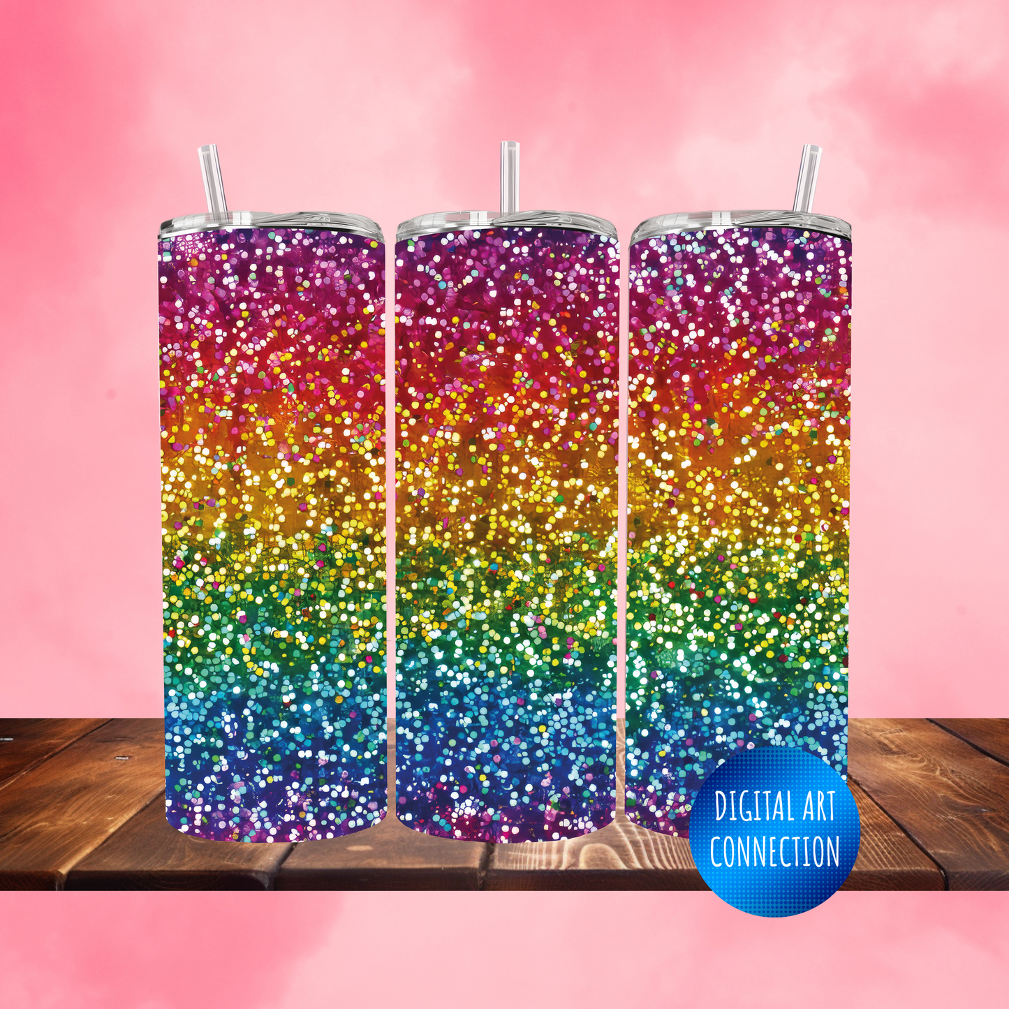 Rainbow Glitter 20 Oz Skinny Tumbler Wrap 