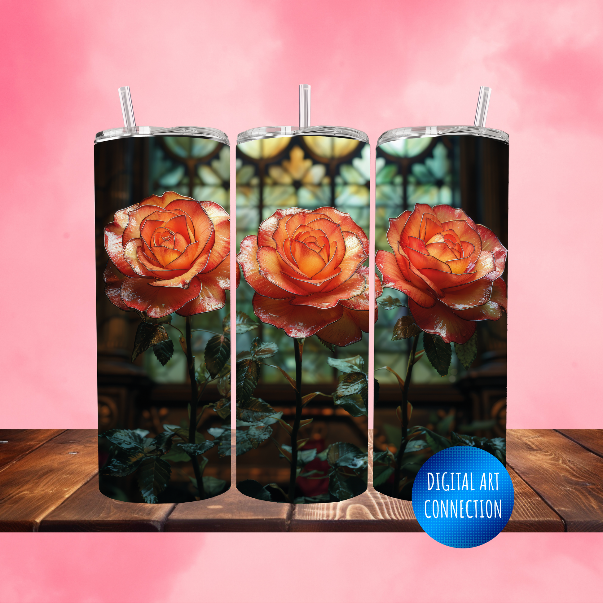 Stained Glass Flowers 20 Oz Skinny Tumbler Wrap