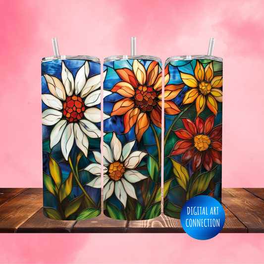 Stained Glass Sunflowers 20 Oz Skinny Tumbler Wrap