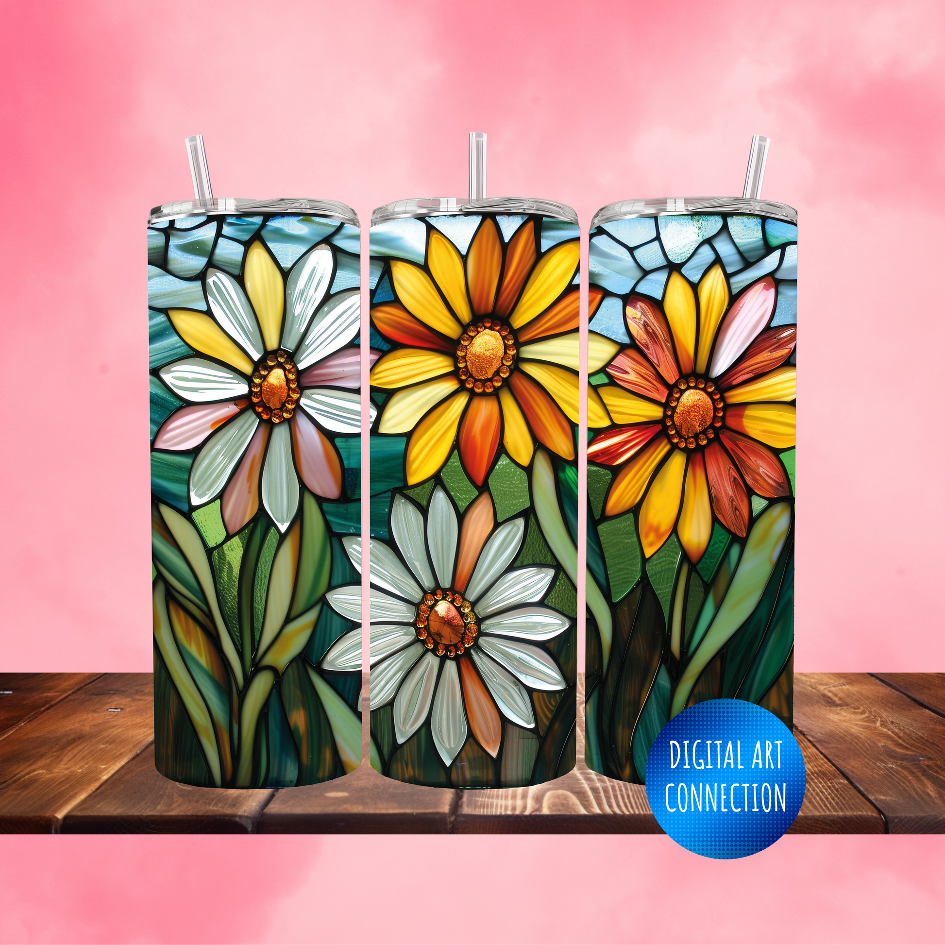 Stained Glass Sunflowers II 20 Oz Skinny Tumbler Wrap