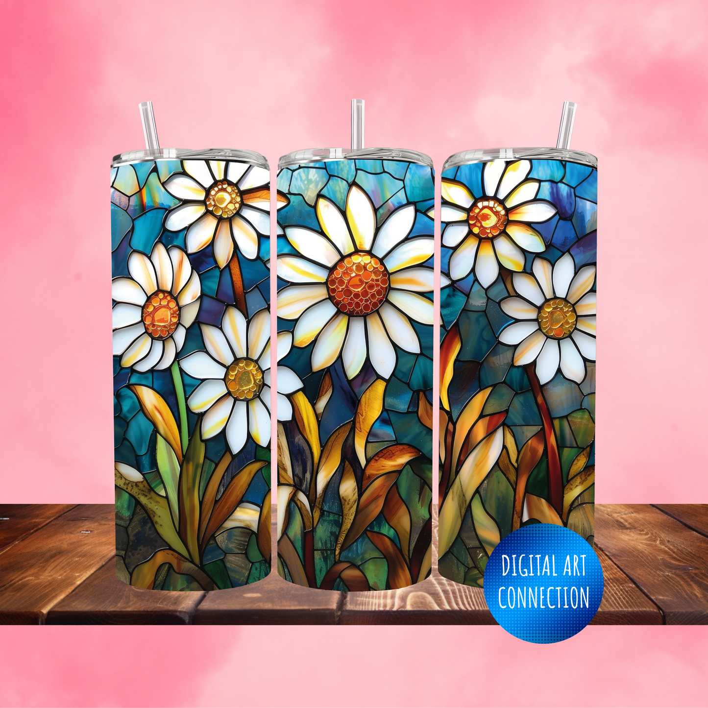 Stained Glass Sunflowers III 20 Oz Skinny Tumbler Wrap