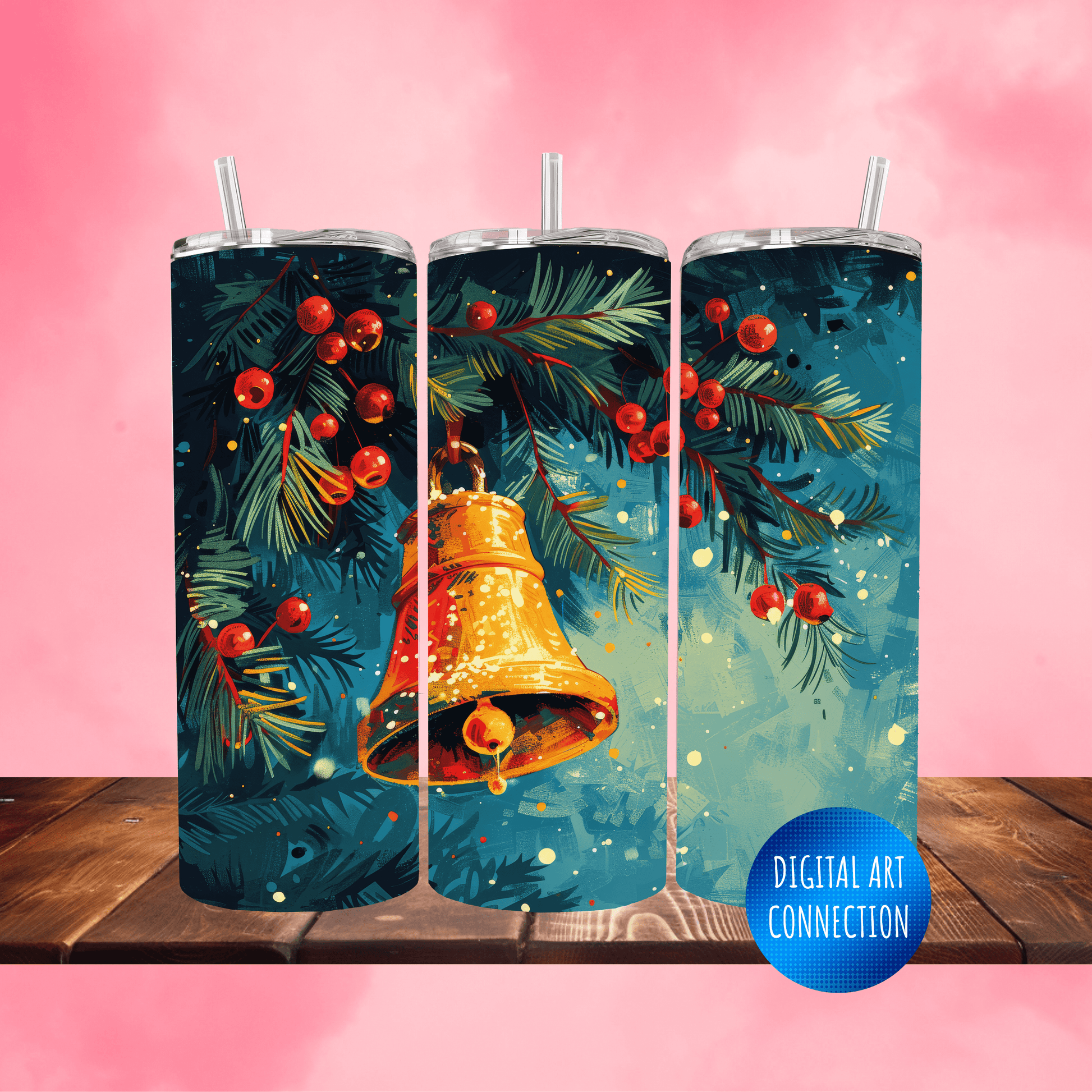 Christmas Bell and Berries III 20 Oz Skinny Tumbler Wrap