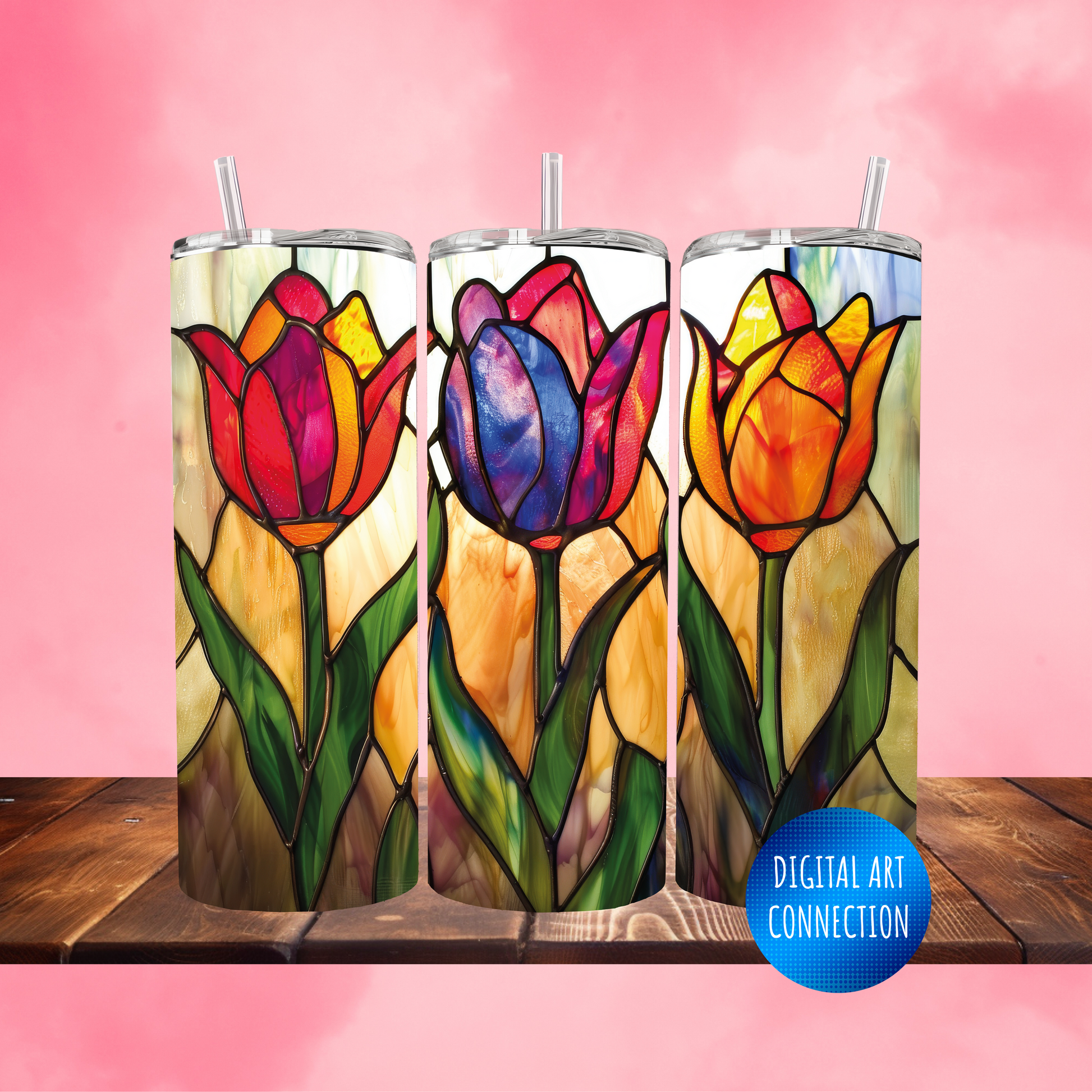 Three Flower Stained Glass II 20 Oz Skinny Tumbler Wrap