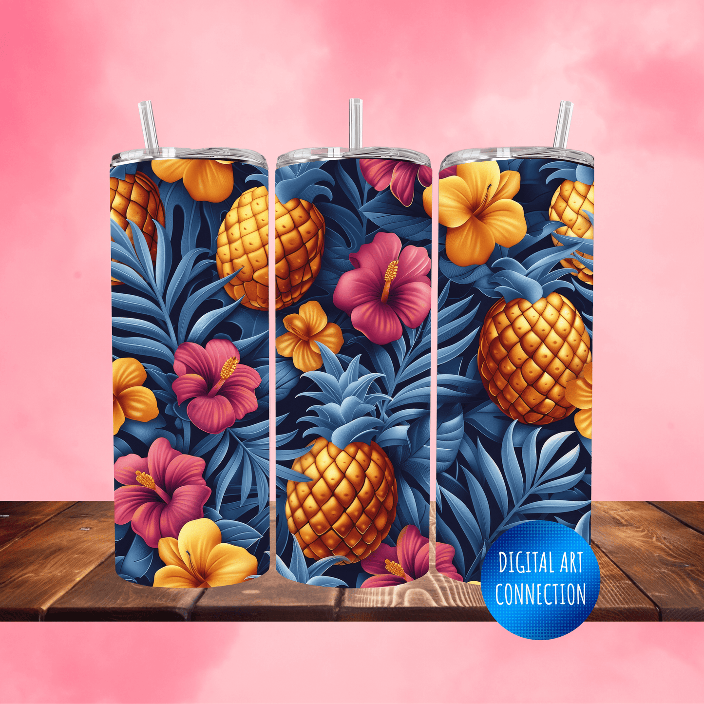 Pineapples and Flowers 20 Oz Skinny Tumbler Wrap