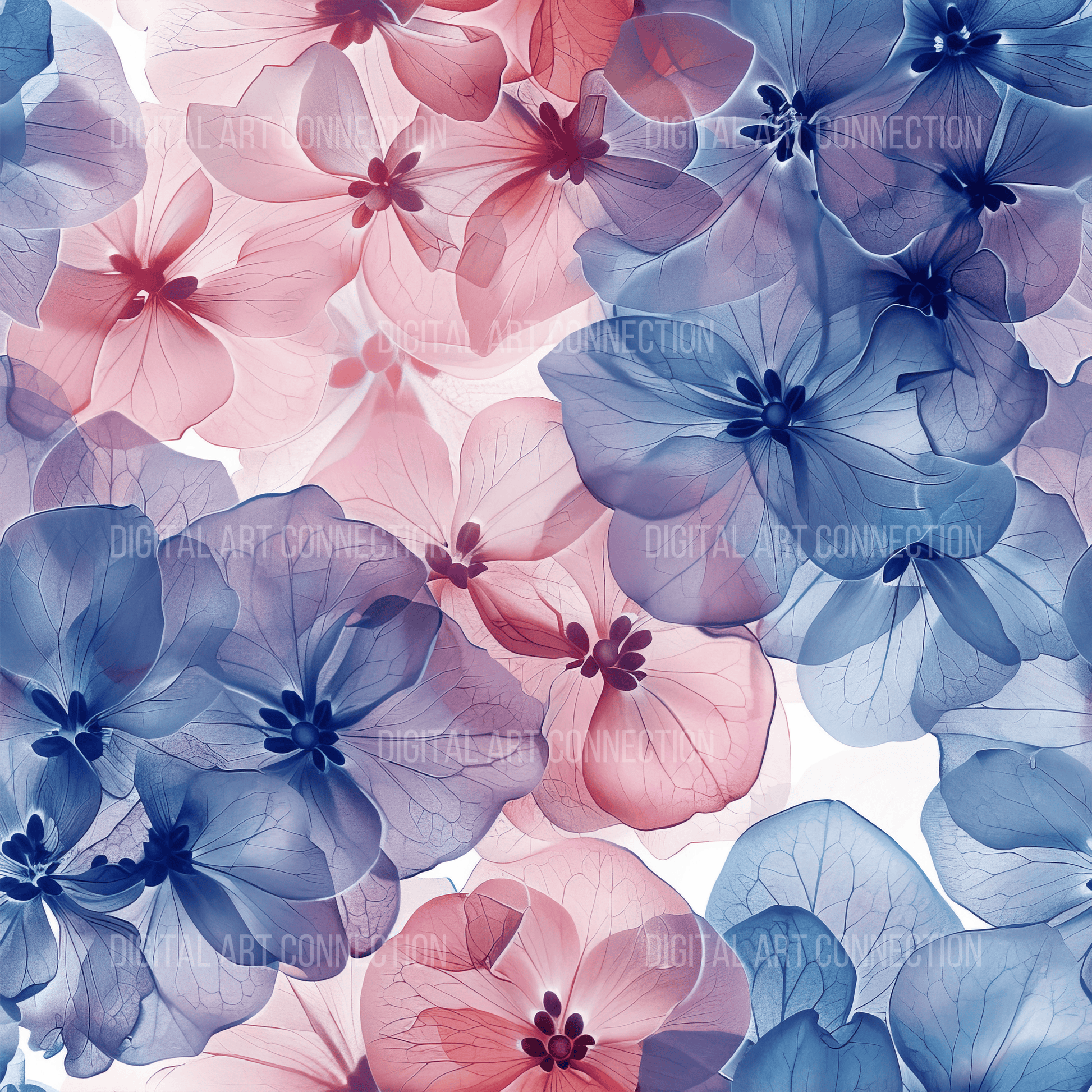 Pink and Blue Fluorescent Flowers Design Seamless Digital Paper