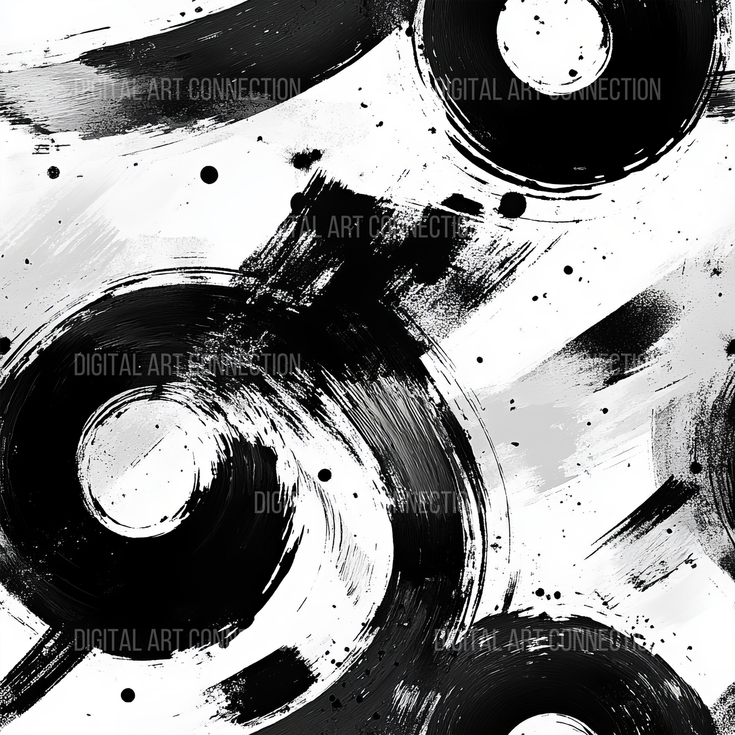 Black and White Circle Abstract Art Design Seamless Digital Paper