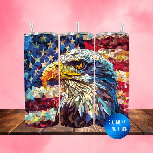 Stained Glass American Eagle 20 Oz Skinny Tumbler Wrap