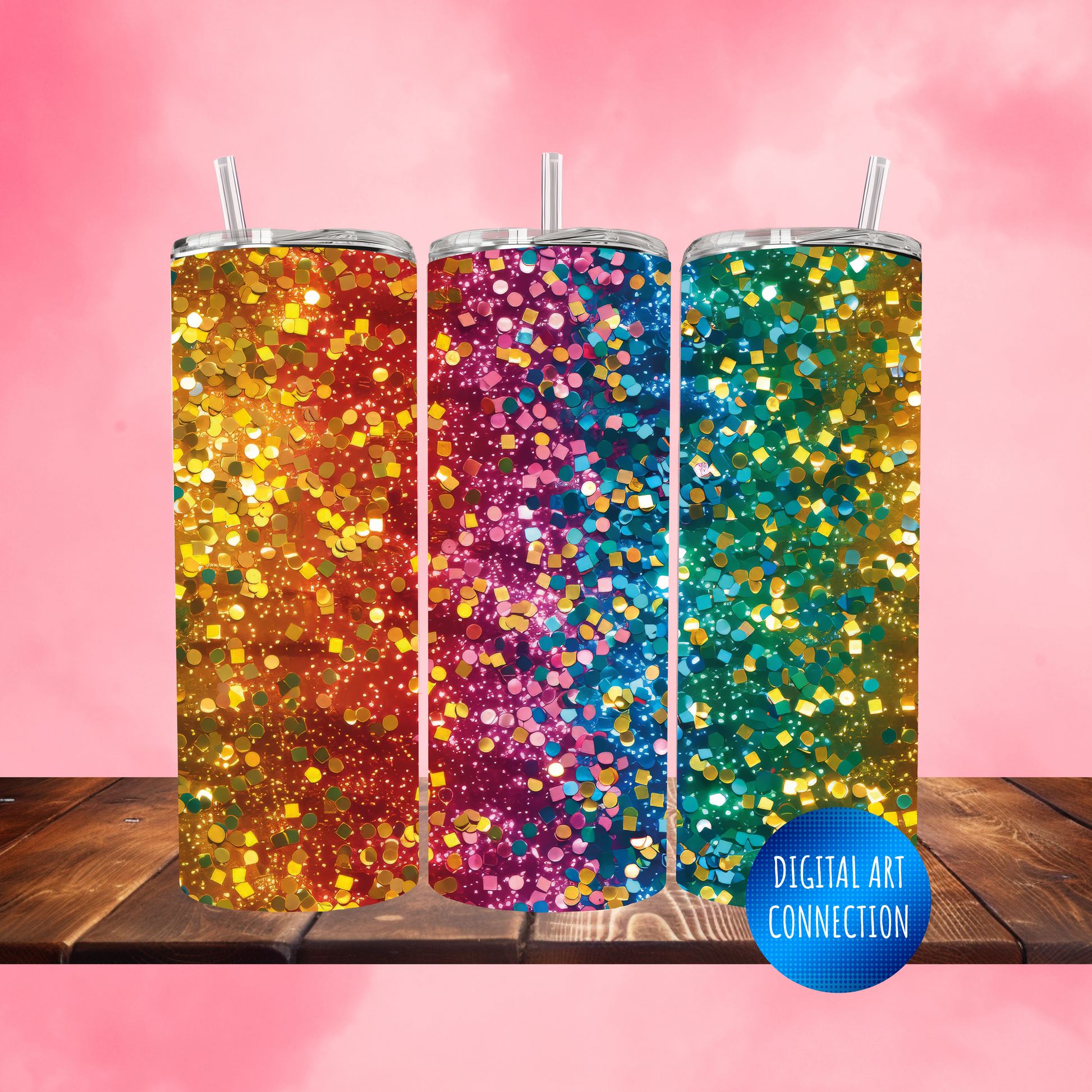 Rainbow Glitter II 20 Oz Skinny Tumbler Wrap